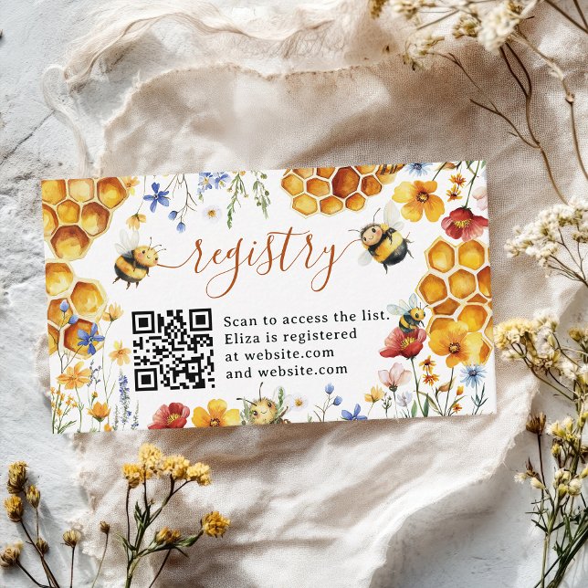Carte D'accompagnement Registre de mariage Fleur de sauvage Abeille à mie (Watercolor Honey Bee Wildflower Bridal Registry Enclosure Card)