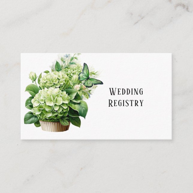 Carte D'accompagnement Registre de mariage papillon d'hortensia chic vert (Devant)