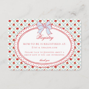 Carte D'accompagnement Registre de naissance bébé floral vintage rouge et