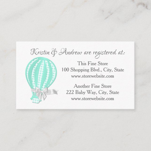 Carte D'accompagnement Registre des Baby showers à ballon à air chaud (Devant)