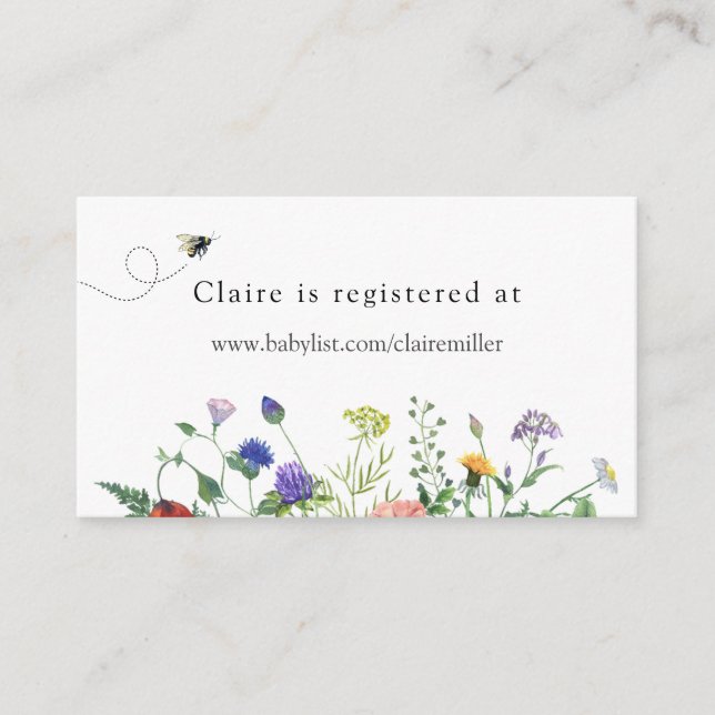 Carte D'accompagnement Registre des Baby showers abeilles et Fleurs sauva (Devant)