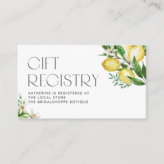 Carte D'accompagnement Registre des Baby showers de fleurs de citron et d (Devant)