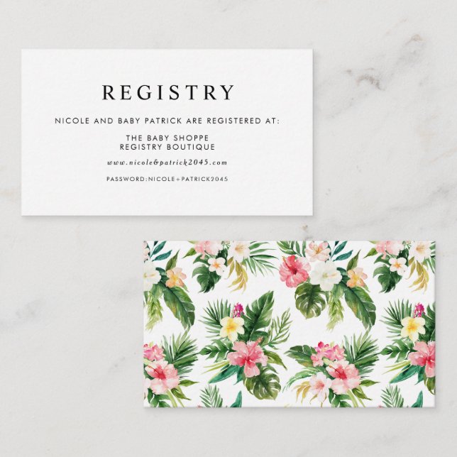 Carte D'accompagnement Registre des Baby showers de fleurs tropicales d'a (Devant / Derrière)