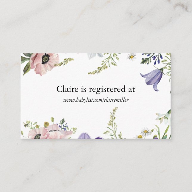 Carte D'accompagnement Registre des Baby showers fleurs sauvages (Devant)