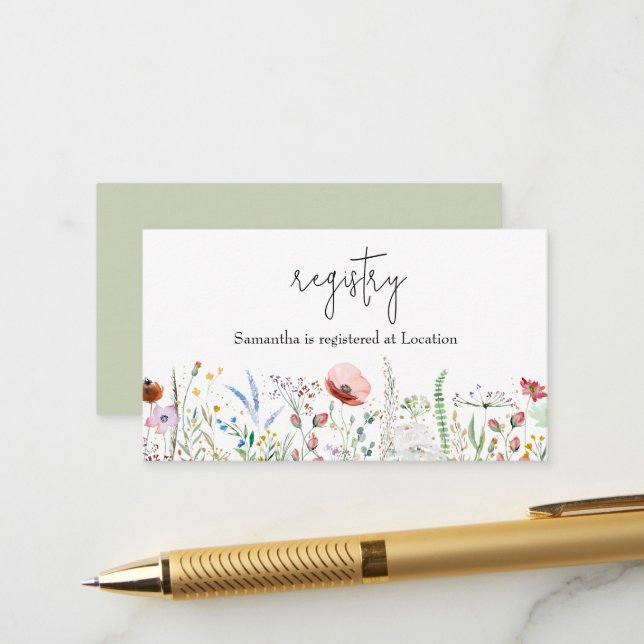 Carte D'accompagnement Registre des Baby showers fleurs sauvages (Devant/Arrière en situation)