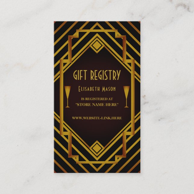 Carte D'accompagnement Registre des cadeaux Baby showers de Gatsby Gold 2 (Devant)