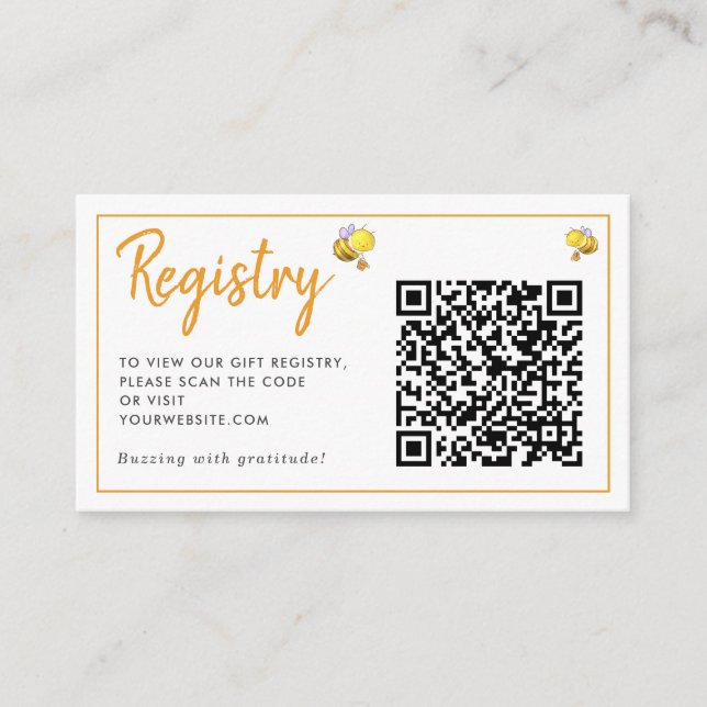Carte D'accompagnement Registre des cadeaux de Baby shower d'abeilles mie (Devant)