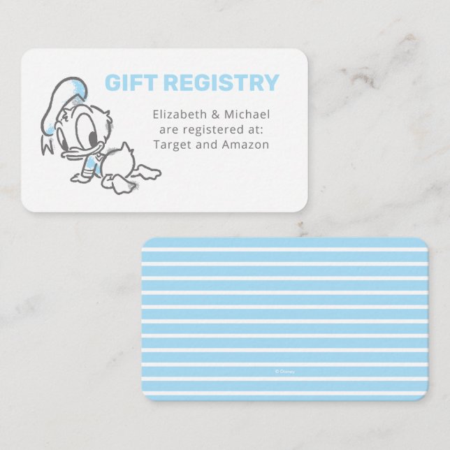 Carte D'accompagnement Registre des cadeaux de Baby shower Donald Duck (Devant / Derrière)
