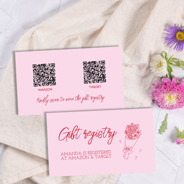 Carte D'accompagnement Registre des cadeaux de marché de l'agriculteur Co (Farmer's Market Gift Reqistry Pink & Red QR Code Enclosure Card)