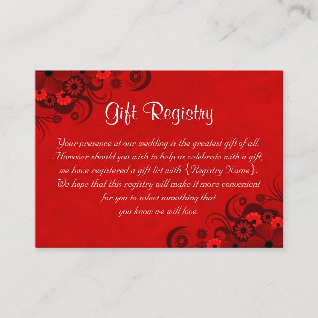 Carte D'accompagnement Registre des cadeaux de Mariage gothique rouge Flo (Devant)