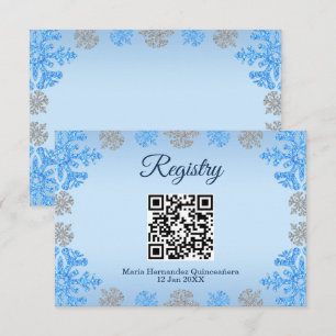 Carte D'accompagnement Registre des flocons de neige de Quinceañera Blue 