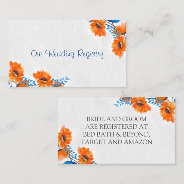 Carte D'accompagnement Registre des Mariages de Poppy Blue et Orange (Devant / Derrière)