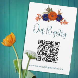 Carte D'accompagnement Registre des Mariages floraux bleu orange d'automn