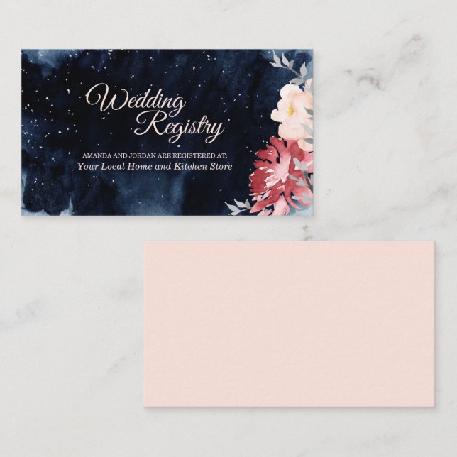 Carte D'accompagnement Registre des Mariages floraux de nuit étoilée (Devant / Derrière)