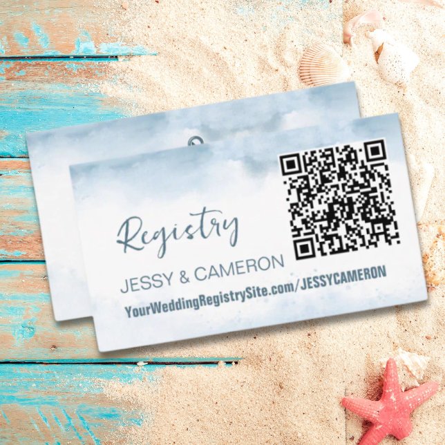 Carte D'accompagnement Registre du Mariage de code QR Nautique de la plag (Modern Beach Nautical QR Code Wedding Registry Enclosure Card)