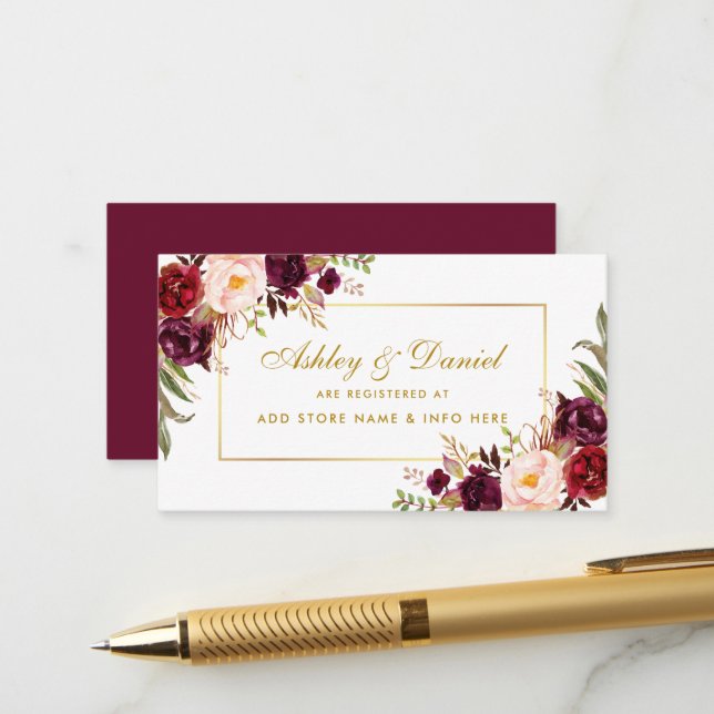 Carte D'accompagnement Registre floral de Bourgogne mariage Insertion Car (Devant/Arrière en situation)