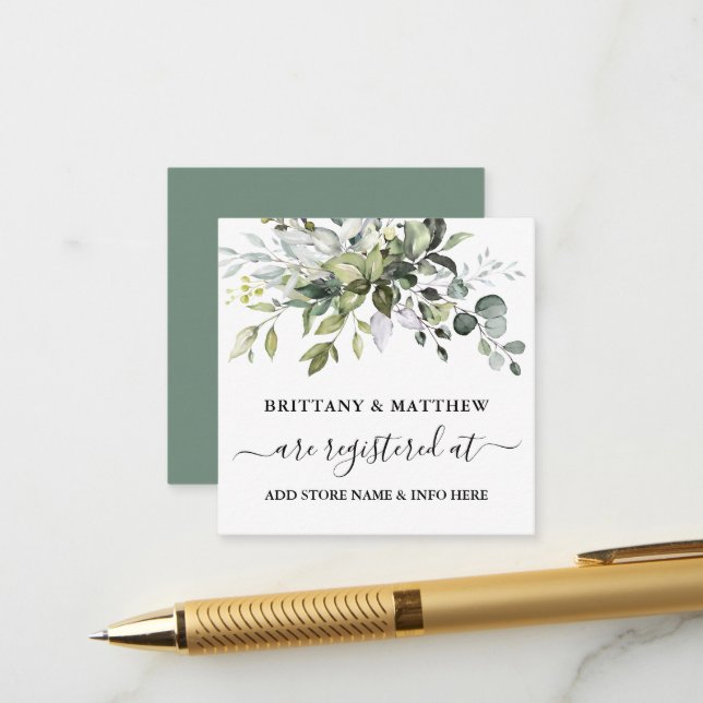 Carte D'accompagnement Registre mariage Aquarelle Vert Sage Vert (Devant/Arrière en situation)