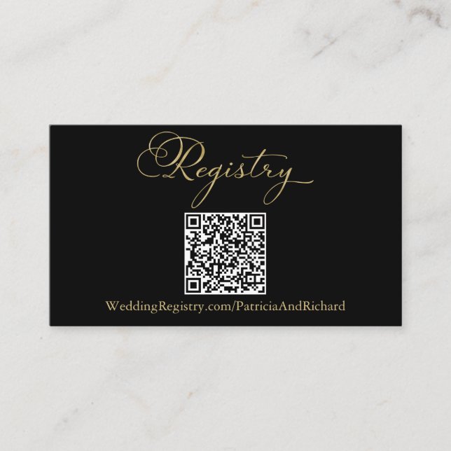 Carte D'accompagnement Registre Mariage de code QR Black Gold (Devant)