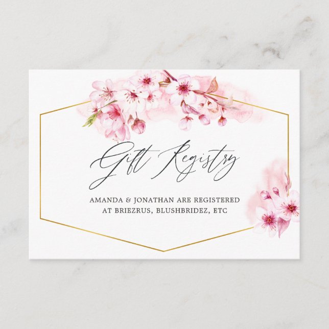 Carte D'accompagnement Registre Mariage de fleurs de cerisiers rose (Devant)