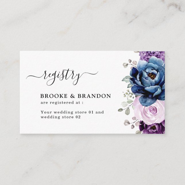 Carte D'accompagnement Registre Mariage de fleurs Lilac bleu Dusty (Devant)