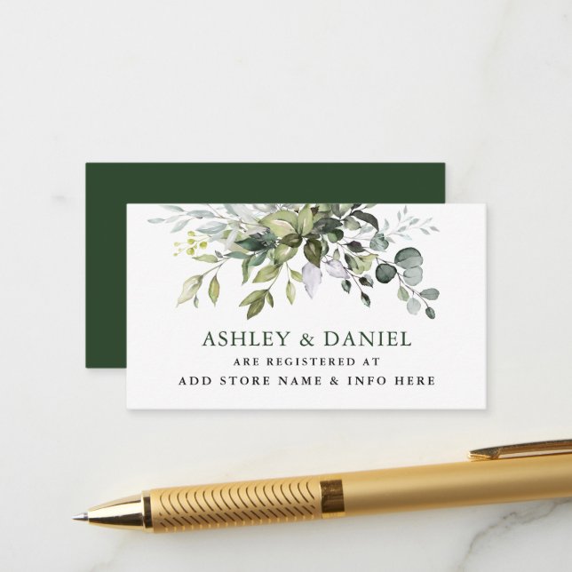 Carte D'accompagnement Registre Mariage de verdure aquarelle (Devant/Arrière en situation)