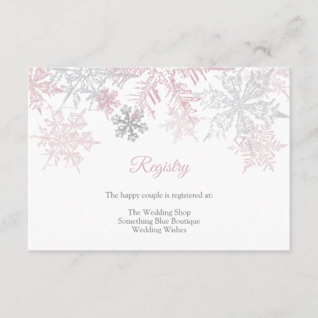 Carte D'accompagnement Registre Mariage des flocons de neige rose et arge (Devant)