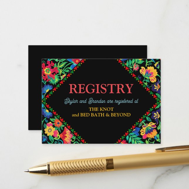 Carte D'accompagnement Registre mariage mexicain coloré (Devant/Arrière en situation)