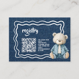Carte D'accompagnement Registre QR de bébé Ourson aquarelle Jean Bleu 