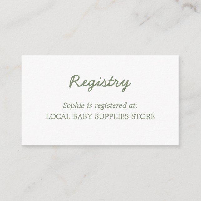 Carte D'accompagnement Registre vert de baby shower minimal (Devant)