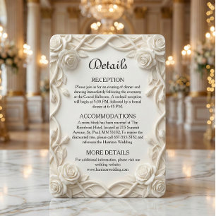 Carte D'accompagnement Relief Floral Faux Plâtre Élégant Mariage Formel