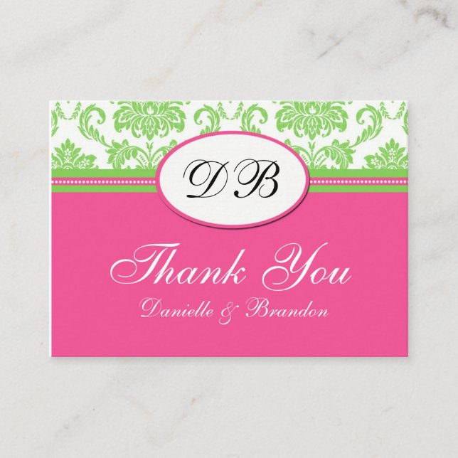 Carte D'accompagnement Remerciement de mariage rose et vert (Devant)