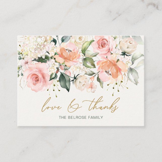Carte D'accompagnement Remerciement Fleurs Roses Abricot pour Baby Shower (Devant)