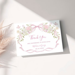 Carte D'accompagnement Remerciements Fleuris pour Baby Shower Rose en Fle