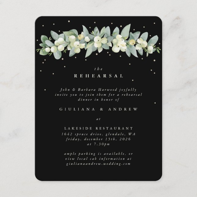 Carte D'accompagnement Répétition Mariage Black Snowberry+Eucalyptus (Devant)