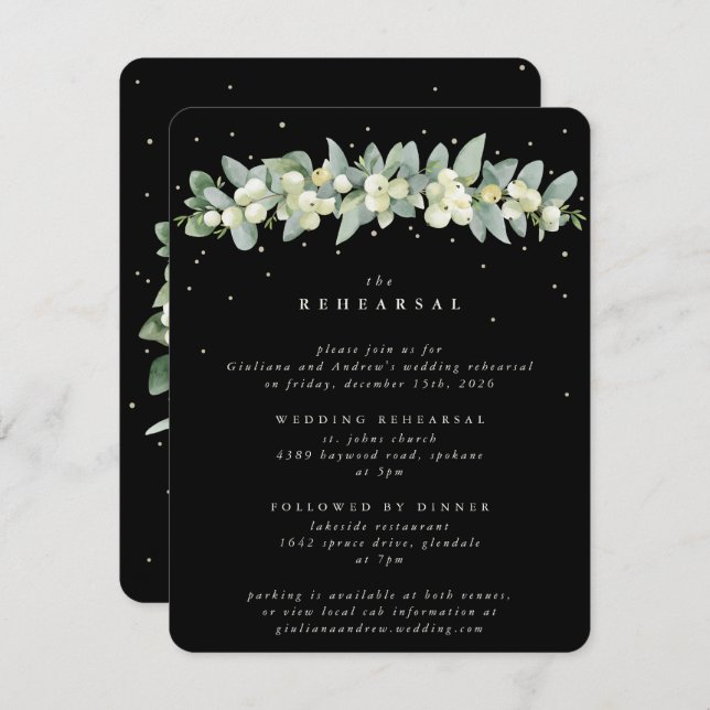 Carte D'accompagnement Répétition Mariage Black Snowberry+Eucalyptus (Devant / Derrière)