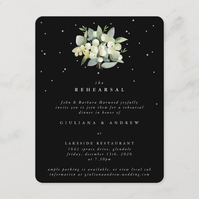 Carte D'accompagnement Répétition Mariage Black Snowberry+Eucalyptus (Devant)