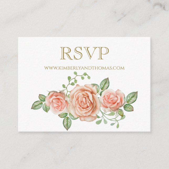Carte D'accompagnement Répondre en ligne Roses Aquarelle Floral Mariage (Devant)