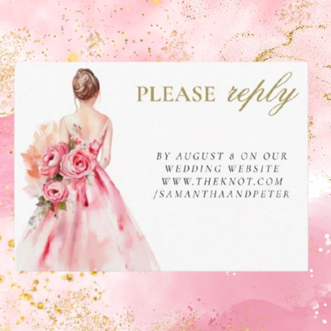 Carte D'accompagnement Réponse de la Fête des mariées du Mariage d'aquare (Celebrate love with our Watercolor Wedding Gown enclosure card by Brett Designs.)