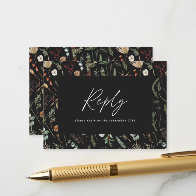 Carte D'accompagnement Réponse de mariage chic élégant minimal botanique  (Devant/Arrière en situation)