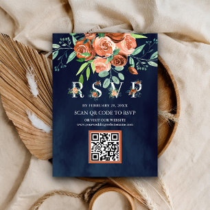 Carte D'accompagnement Réponse de mariage Code QR Bleu Marine Floral Terr