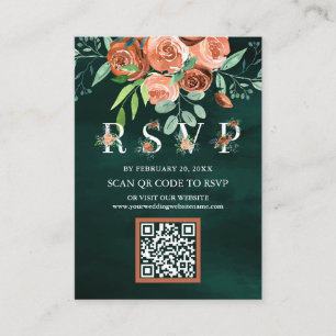 Carte D'accompagnement Réponse de mariage code QR floral émeraude en terr