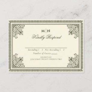 Carte D'accompagnement Réponse de mariage gothique vintage vert olive vic