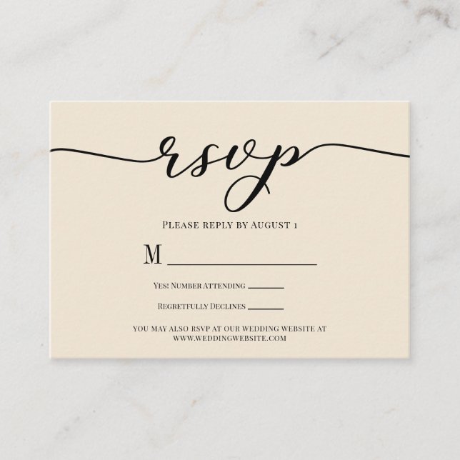 Carte D'accompagnement Réponse de mariage incluse R.S.V.P. crème et noir (Devant)