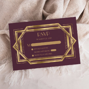 Carte D'accompagnement Réponse de mariage vintage 1920 Deco bordeaux roug