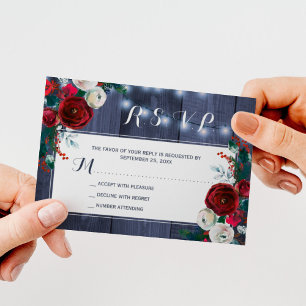 Carte D'accompagnement Réponse élégante de mariage floral hivernal rustiq