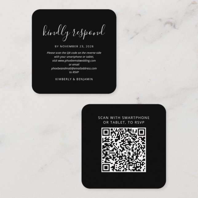 Carte D'accompagnement Réponse élégante du Mariage de code QR RSVP (Devant / Derrière)