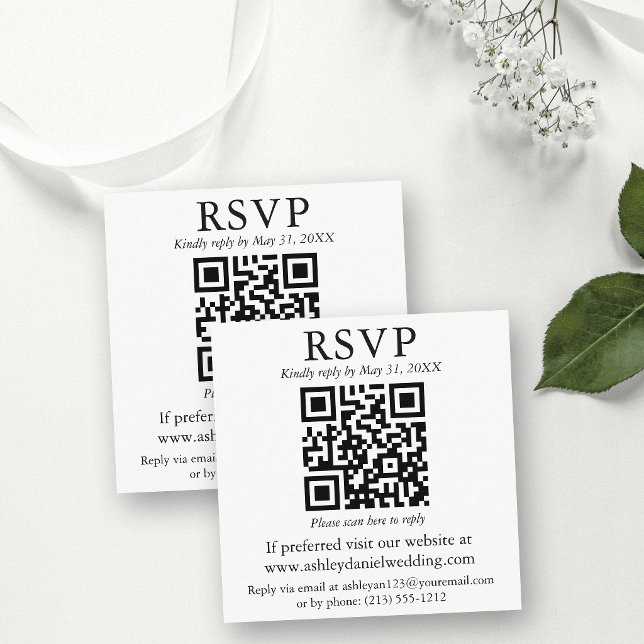 Carte D'accompagnement Réponse Mariage Minimaliste Simple Carré QR (Customize to change text size or text style.)