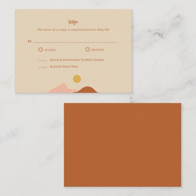 Carte D'accompagnement Réponse pour mariage simple dans le désert bohème (Devant / Derrière)