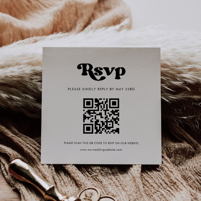Carte D'accompagnement Réponse RSVP de code QR noir et blanc rétro élégan (Créateur téléchargé)