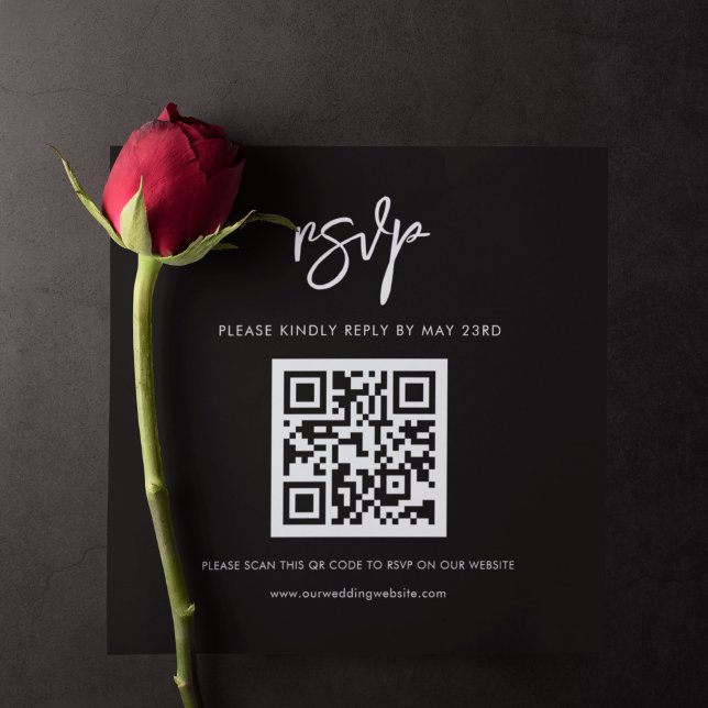 Carte D'accompagnement Réponse RSVP de code QR noir moderne (Créateur téléchargé)